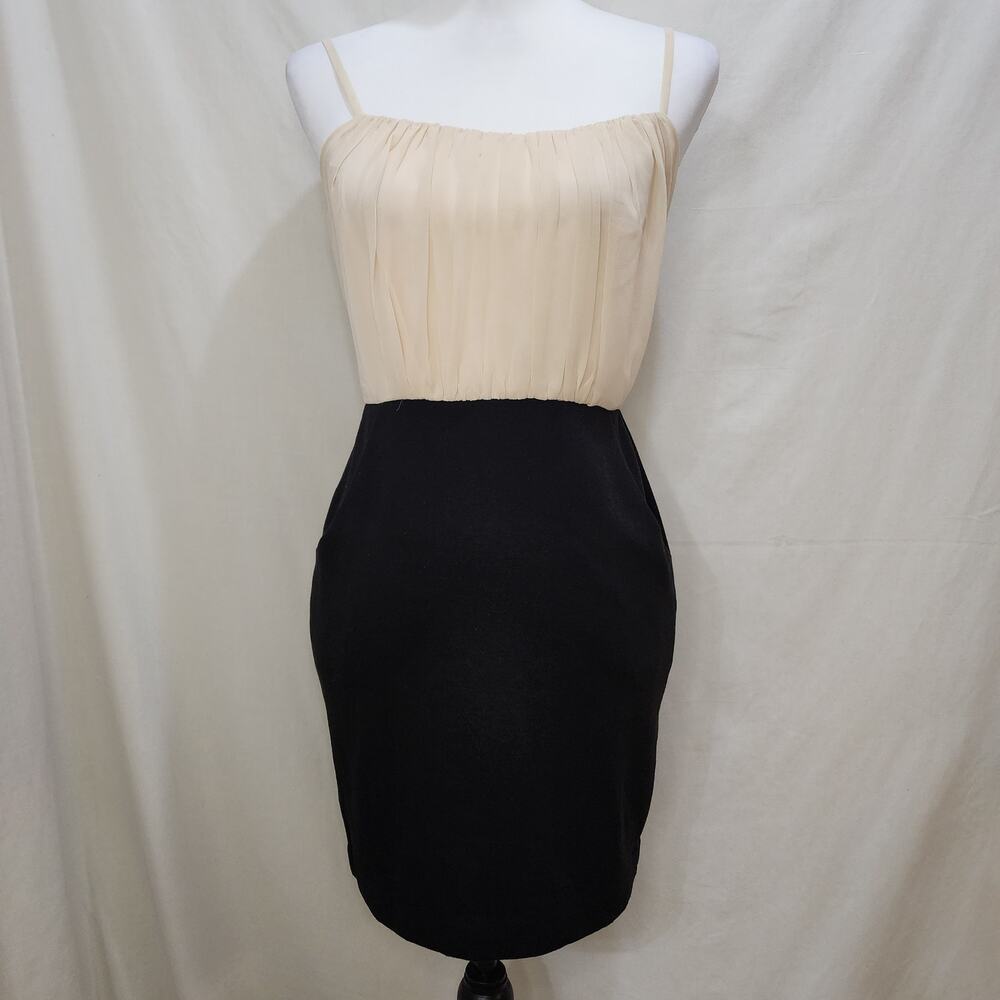 NWT Ark & Co Cream Black Pockets Straps Bodycon Cocktail Dress, Small